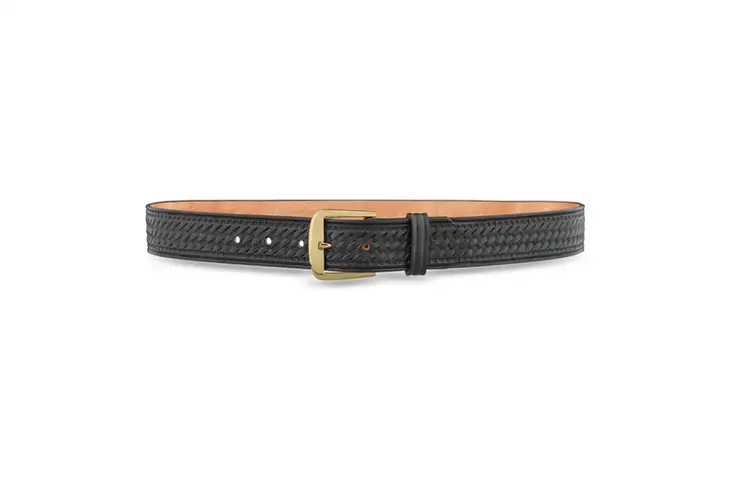 DutyMan 1-1/2inch Basketweave Black Leather Garrison Belt With Gold Buckle